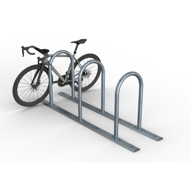 Bicycle rack - row arrangement | lean-on hoop as round hoops  48 mm | hot-dip galvanized | for 3 bicycles
